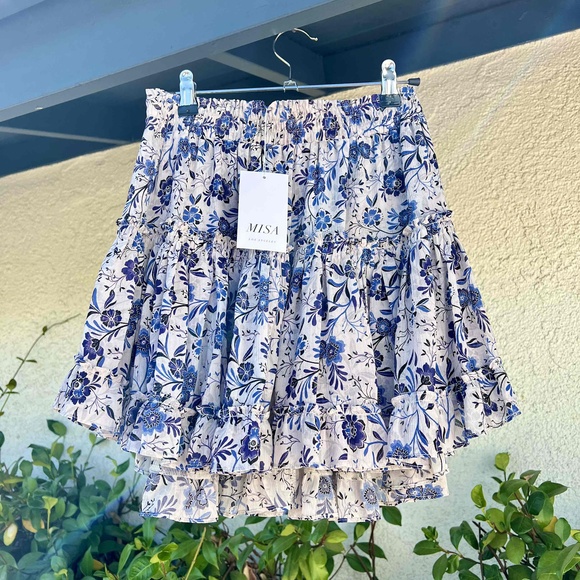 Misa Marion Skirt NWT Cerulean Floral Blue Ruffled Mini Womens Size Small - Picture 2 of 7